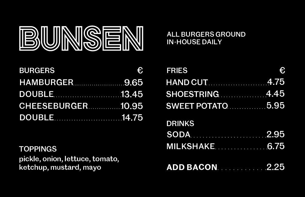 Bunsen food eur menu